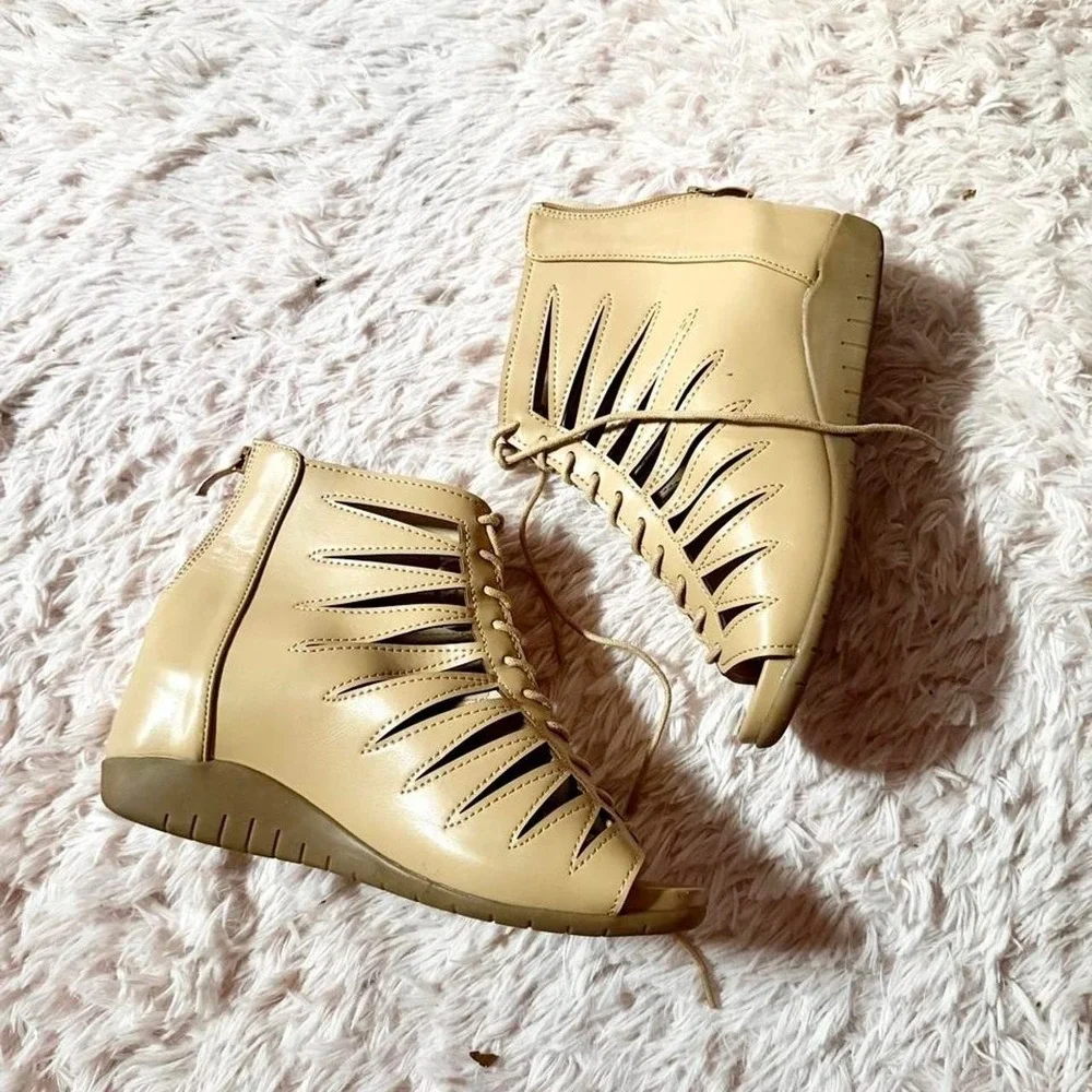 Shinelly Gladiator Lace Up Boho Cutout Peep Toe Shoes Womens 9 Indie Goddess
